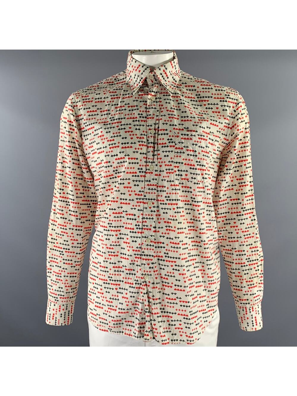 ADAM KIMMEL Size L Cream Red Black Graphic Cotton Long Sleeve Shirt
